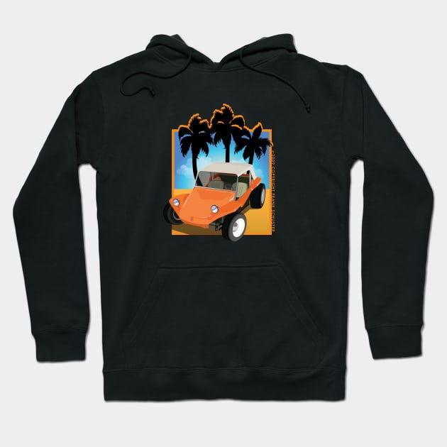 Orange Dune Buggy on Beach with Palms Hoodie by PauHanaDesign